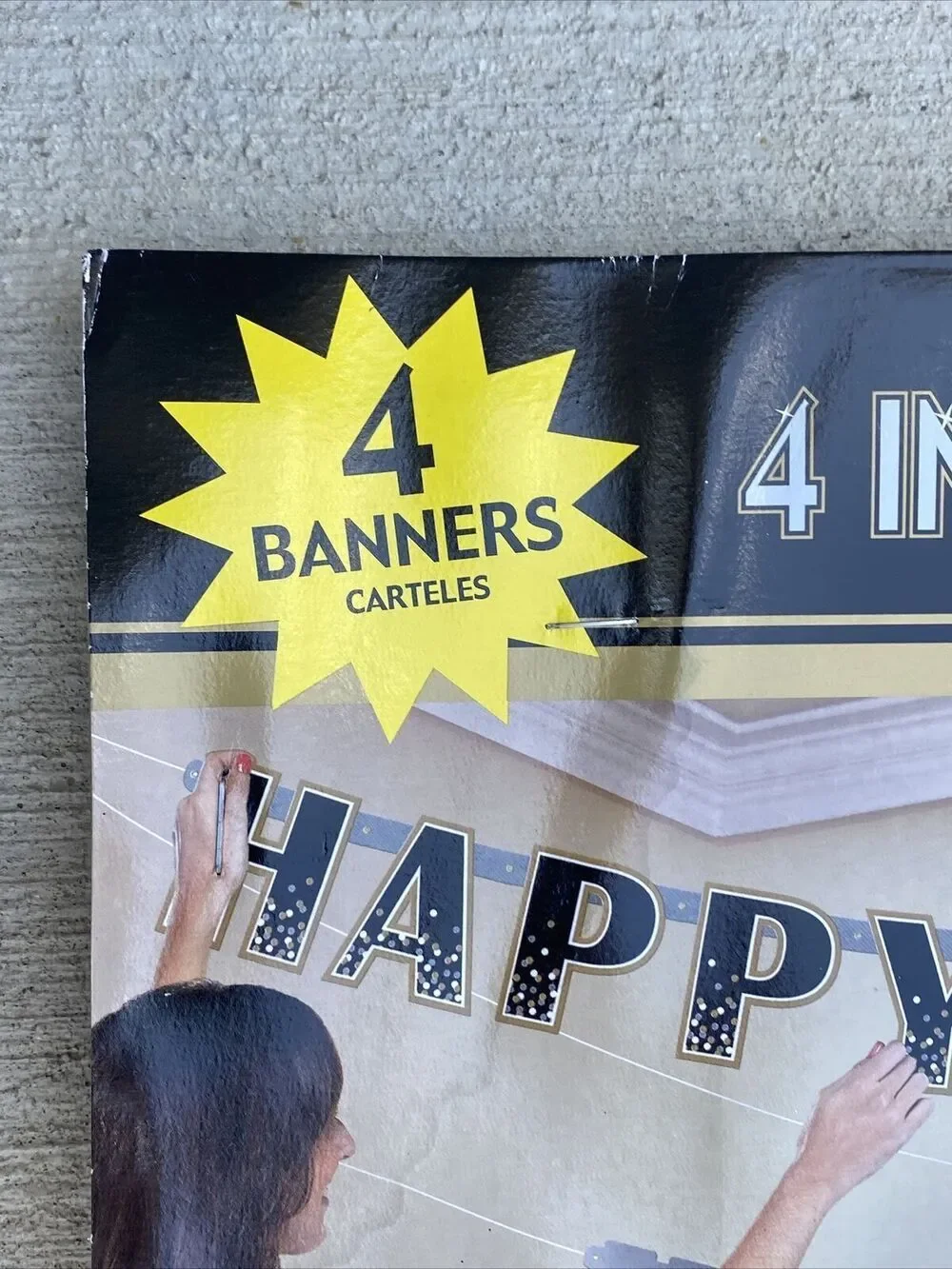 New Years Eve Letter Banner 4 Pack Silver Gold Black